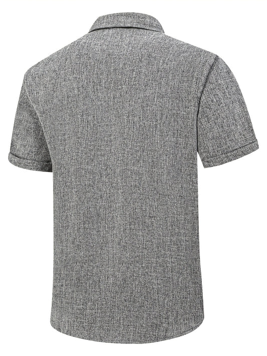 Men's Casual Linen Button- Shirt - Short Sleeve, Black & Gray, Lightweight & Breathable, Perfect for Beach, Summer, Weddings & Outdoor Activities, Outdoor Casual Top | Turndown Collar Shirt | Breathable Material